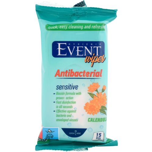 Event антибактериални влажни кърпички невен (15 бр.)