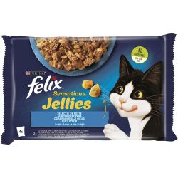 Purina Felix Sensation Pouch храна за котки с риба в желе, 4 бр. х 85 г (340 г)