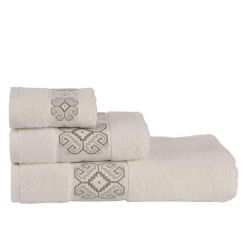 PNG хавлиена кърпа шевица, екрю, 70 см х 140 см (1 бр.)