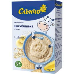 Слънчо млечна бисквитена каша с банан, 6+ месеца (200 г)