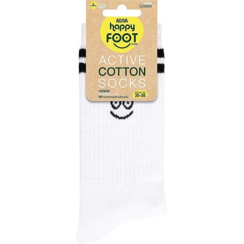 Happy Foottopia Active чорапи, с хавлиено стъпало, памук, бял, размер 35-38 (1 бр.)