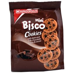 Papadopoulos Mini Bisco Cookies какаови бисквити с черен и млечен шоколад (70 г)