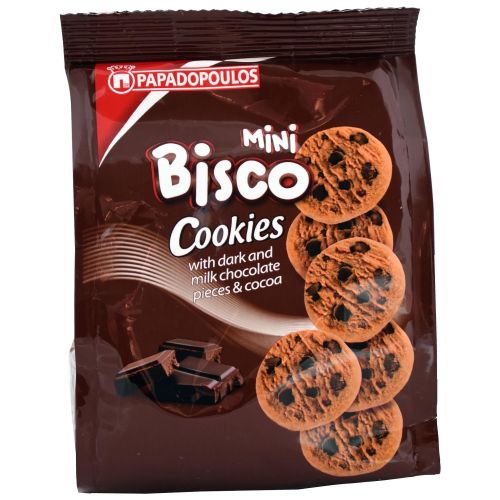 Papadopoulos Mini Bisco Cookies какаови бисквити с черен и млечен шоколад (70 г)