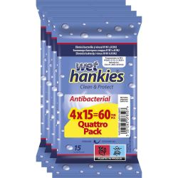 Wet Hankies влажни кърпички почистващи, 4 х 15 бр., 2 + 2 гратис (1 бр.)