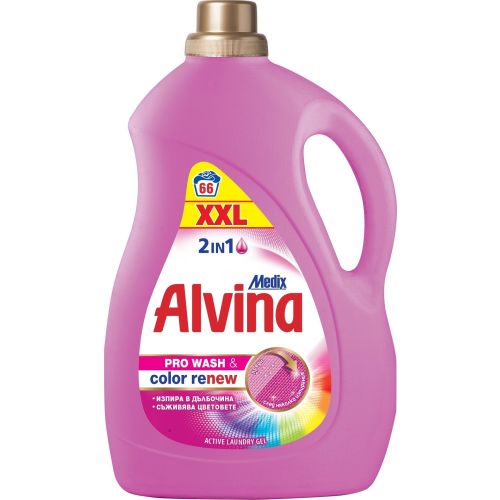 Alvina Pro Wash & Color Renew 2 In 1 течен перилен препарат за цветни тъкани с омекотител, 66 пранета (3.3 л)