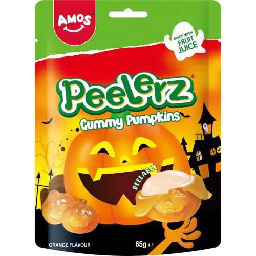 Amos Halloween Peelerz Pumpkin желирани бонбони портокал, белещи се (65 г)