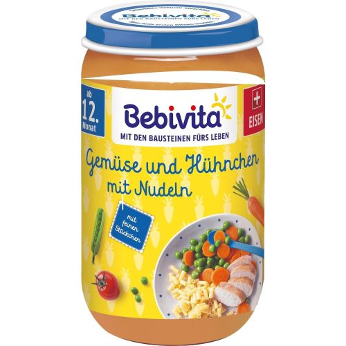Bebivita пюре зеленчуци, спагети и пилешко месо, 12+ месеца (250 г)