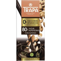 Trapa черен шоколад с бадеми, без захар, 80% какао (100 г)
