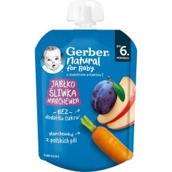 Gerber пюре от ябълка, морков и слива пауч (90 г)