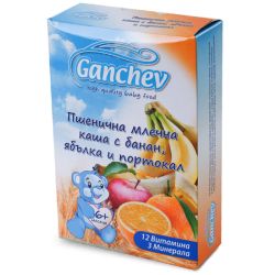 Ганчев млечна пшенична каша с банан, ябълка и портокал (200 г)