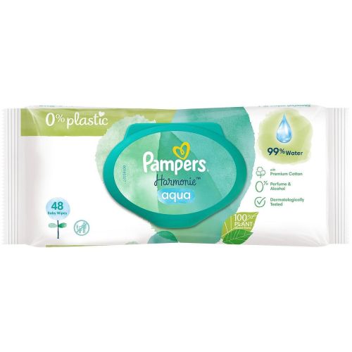 Pampers Aqua Pure мокри кърпички с 0% пластмаса (48 бр.)