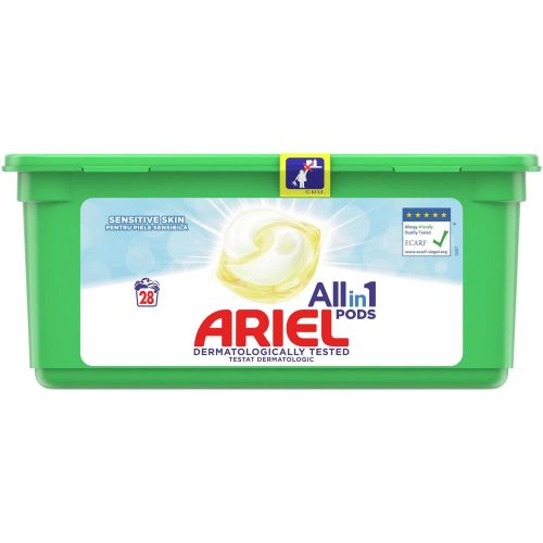 Ariel AllIn1 Pods Sensitive Skin гел капсули за пране, 28 пранета (28 бр.)