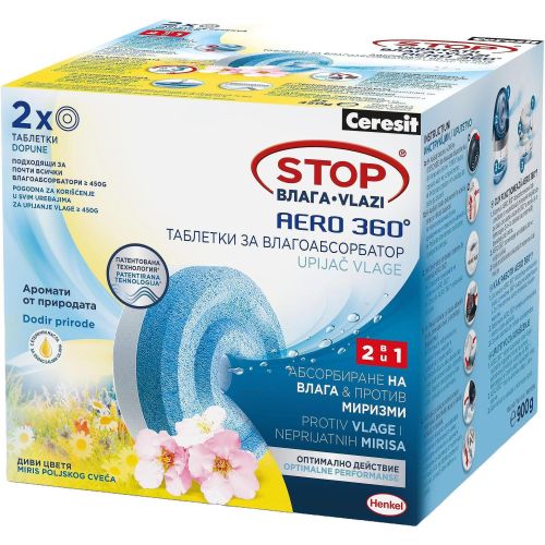 Cerasit Aero 360 таблетки за влагоабсорбатор, диви цветя и масла, 2 бр. х 450 г (1 бр.)