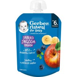 Gerber закуска с ябълка, боровинка и банан, 6+ месеца (80 г)
