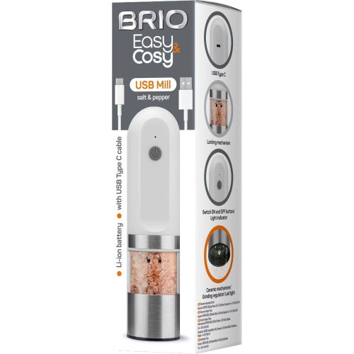Brio Easy & Cosy електрическа гравитационна мелница за сол и пипер бяла (1 бр.)