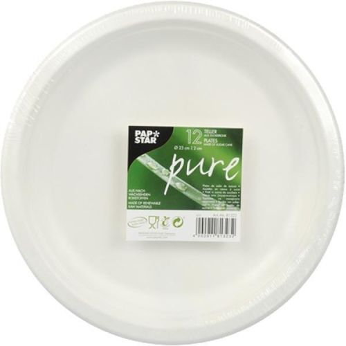 Papstar Pure чинии от захарна тръстика, бели, 23 см (12 бр.)