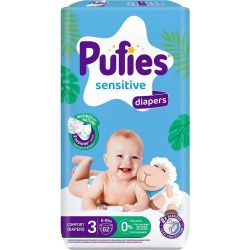 Pufies Sensitive пелени Midi 3, 6 кг - 10 кг (62 бр.)