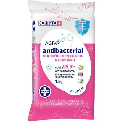 Agiva Antibacterial антибактериални влажни кърпи, розови (15 бр.)