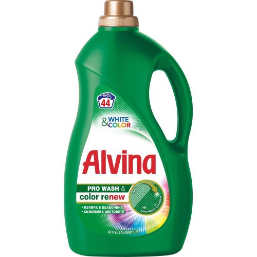 Alvina White & Color течен перилен препарат за бели и цветни тъкани, 44 пранета (2.2 л)