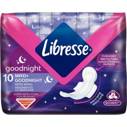 Libresse Goodnight Maxi+ с крилца, дамски превръзки (10 бр.)