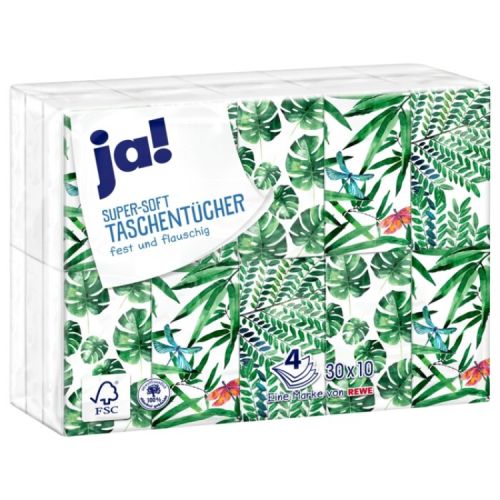 Ja! носни кърпички, четирипластови, 30 пакета х 10 къса (30 бр.)