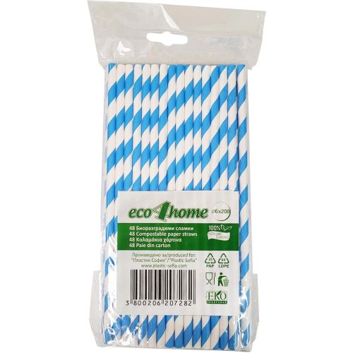eco4home хартиени сламки сини, ф6 мм / 20 см (48 бр.)