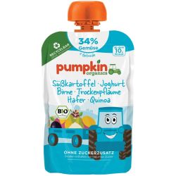Pumpkin Organics био пюре със сладък картоф, йогурт, круша, слива и овес (100 г)
