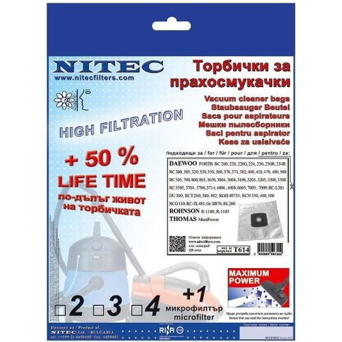 Nitec Filters 3 броя торбички за прахосмукачка, 2 филтъра за Daweoo, Rohnson, Thomas (1 бр.)
