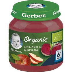 Gerber био пюре ябълка и цвекло, 6+ месеца (125 г)
