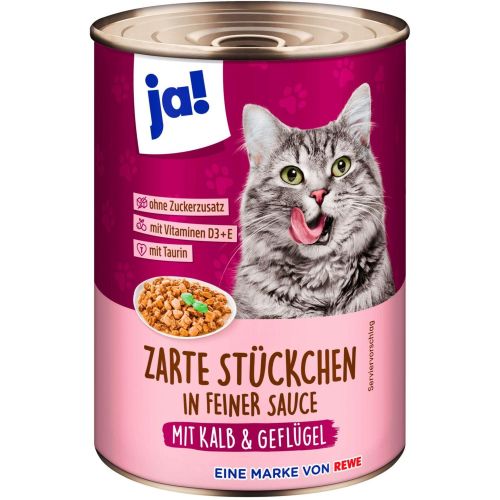 JA! котешка храна крехки телшки и пилешки парчета във фин сос (415 г)