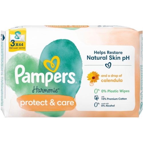 Pampers Harmonie Protect & Care с невен мокри кърпички, 3 × 44 бр. (132 бр.)