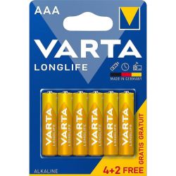 Varta Longlife алкални батерии AAA, 4 бр. + 2 бр. (6 бр.)