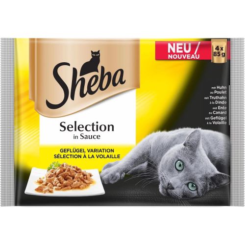 Sheba пауч птичи ястия, храна за котки, 4 бр. х 85 г (340 г)