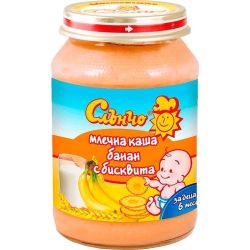Слънчо млечна каша с банан и бисквити, 6+ месеца (190 г)