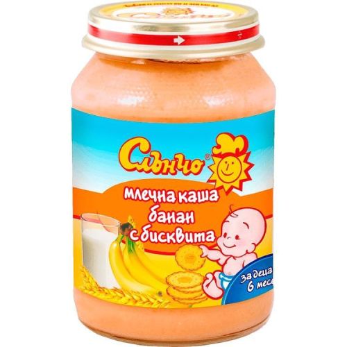 Слънчо млечна каша с банан и бисквити, 6+ месеца (190 г)