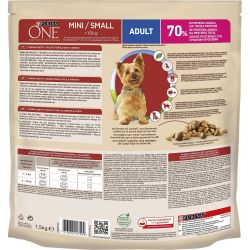 Purina One Dog Mini говеждо с ориз, суха храна за кучета (1.5 кг)