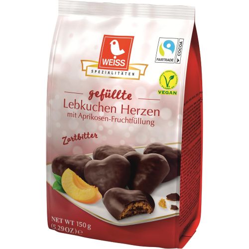 Weiss меденки сърца с кайсиев пълнеж и натурален шоколад (150 г)