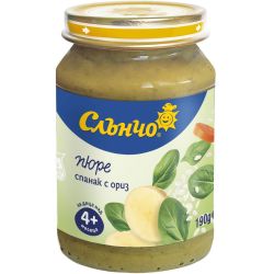 Слънчо пюре спанак с ориз, 4+ месеца (190 г)