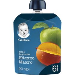 Gerber закуска с ябълка и манго, 6+ месеца (90 г)