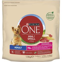 Purina One Dog Mini говеждо с ориз, суха храна за кучета (1.5 кг)