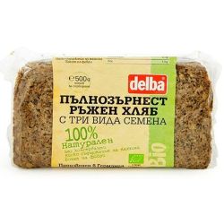 Delba био пълнозърнест ръжен хляб с три вида семена (500 г)