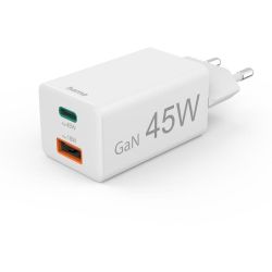 Hama бързо мини зарядно, 45 W, 1x USB-C + 1x USB-A, PD, бяло (1 бр.)