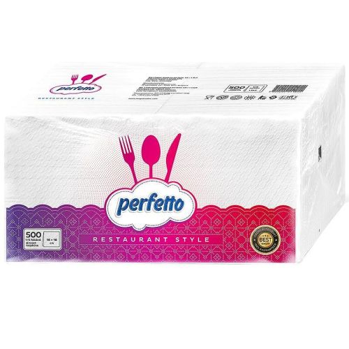 Perfetto бели салфетки, 1 пласт, 33х33 см, 500 бр. (500 бр.)