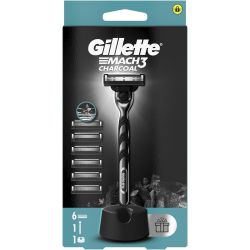 Gillette Mach3 Charcoal самобръсначка с поставка и 6 ножчета (1 бр.)