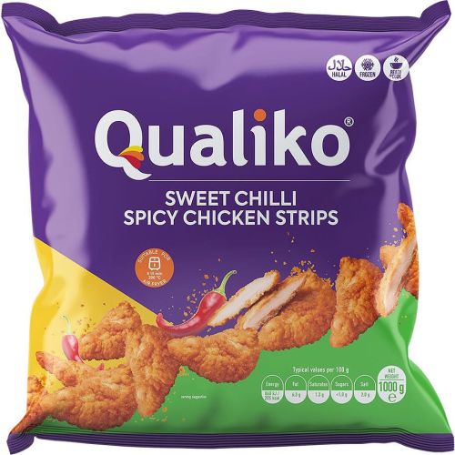 Qualiko сладко-лютиви пилешки стрипсове, замразено (1 кг)