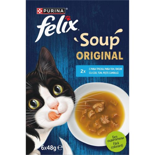 Felix Soup Original рибна селекция, допълваща храна за котки, 6 бр. х 48 г (288 г)