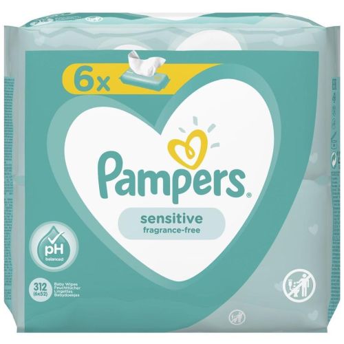 Pampers Sensitive влажни кърпички, 6 бр. х 52 бр. (312 бр.)