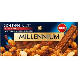 Millennium Golden Nut млечен шоколад с цели бадеми и стафиди (100 г)