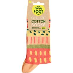 Happy Foottopia дамски памучни чорапи с оранжеви точки и линии, размер 39-42 (1 бр.)