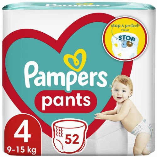 Pampers гащички Maxi 4, 9 кг - 15 кг (52 бр.)